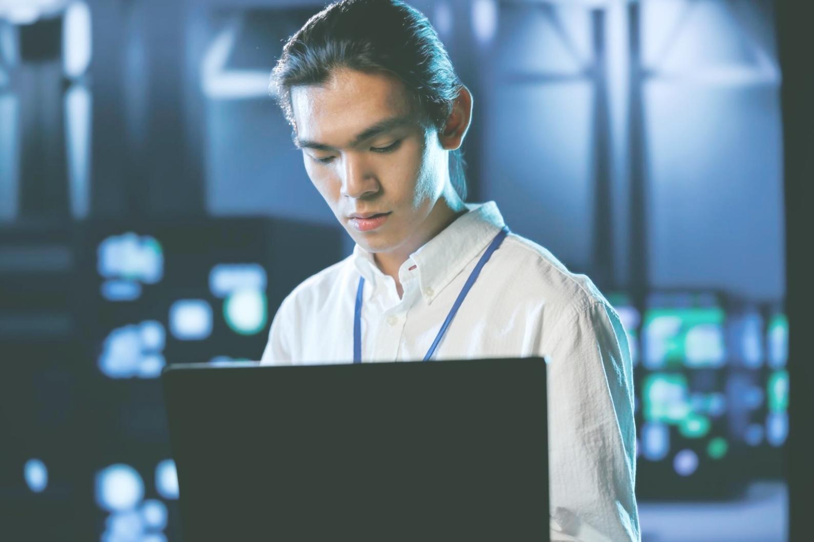 Students collaborating on blockchain project development